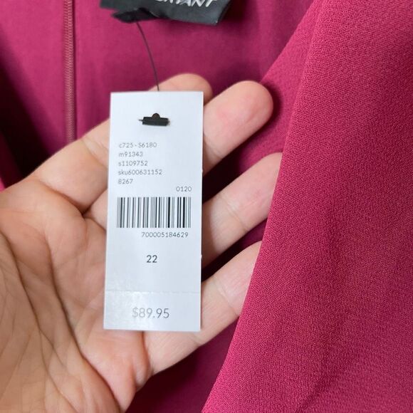 Lane Bryant Dress Womens 22 Maroon V-Neck Ruffled Sleeveless Solid - Picture 3 of 13